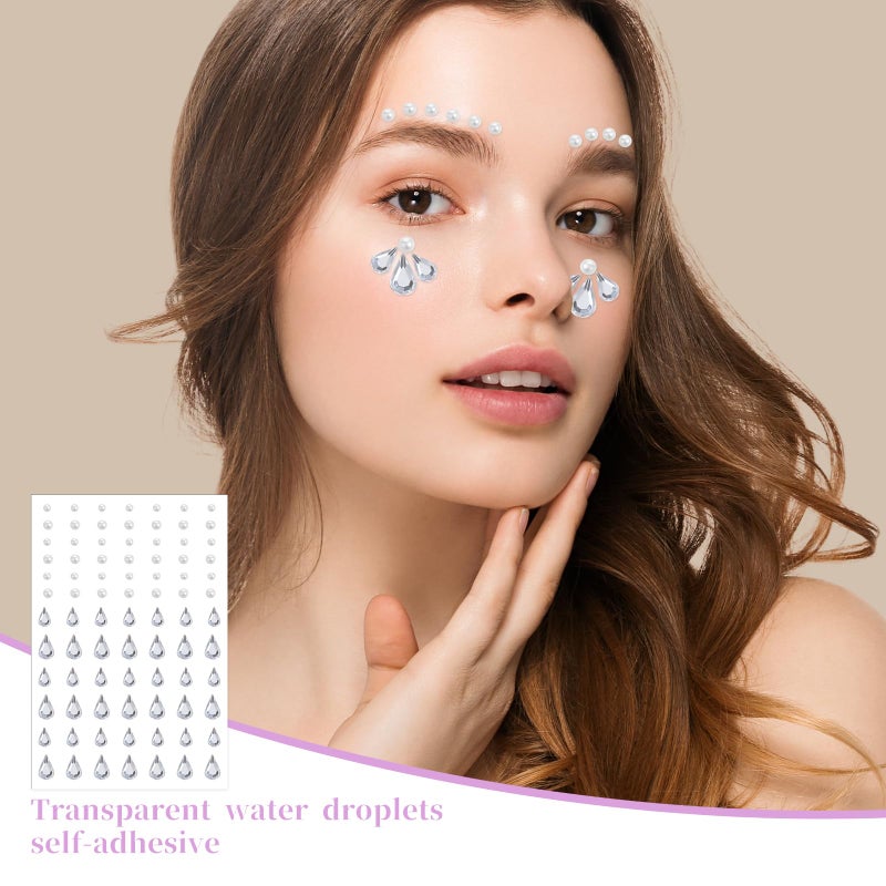 Styquenzer 5 Sheets Face Gems Jewels Stickers, Teardrop Rhinestones for Face, Self Adhesive Rhinestones for Face, Hair, Makeup, Nail Decorations, DIY - Image 3